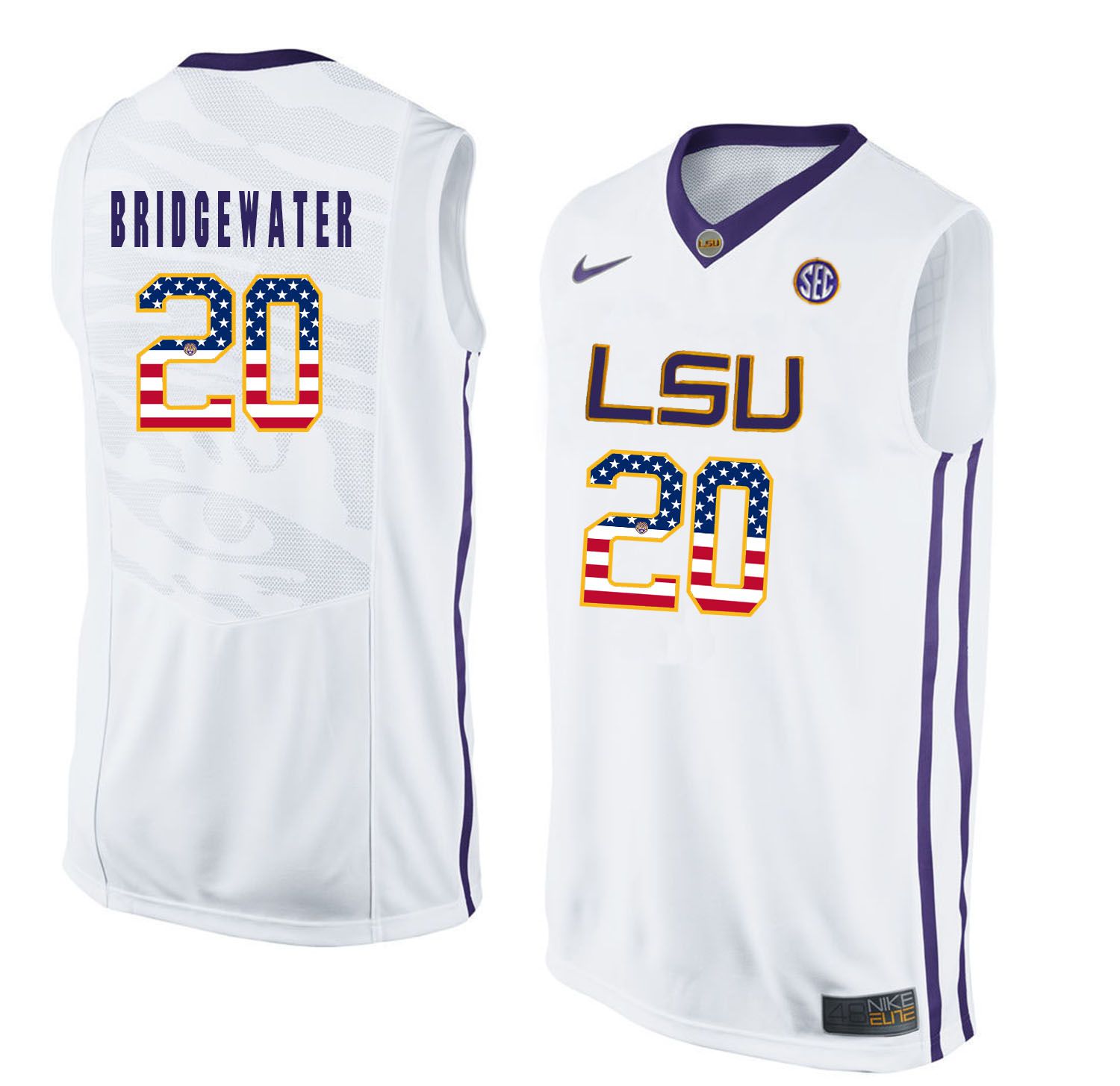Men LSU Tigers #20 Bridgewater White Flag Customized NCAA Jerseys->customized ncaa jersey->Custom Jersey